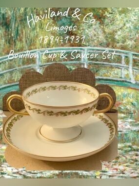 Antique Haviland Limoges Bouillon Cup & Saucer Set